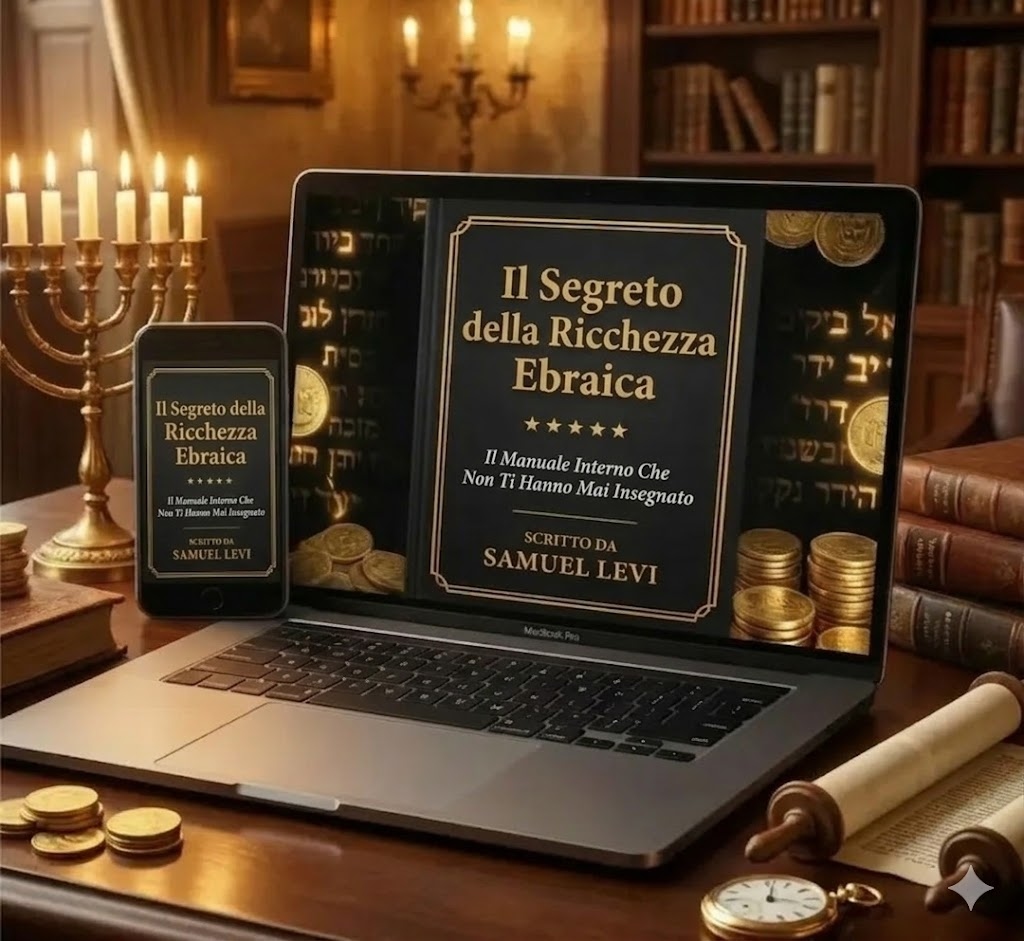 Mockup dell'ebook Il Segreto della Ricchezza Ebraica su laptop e cellulare
